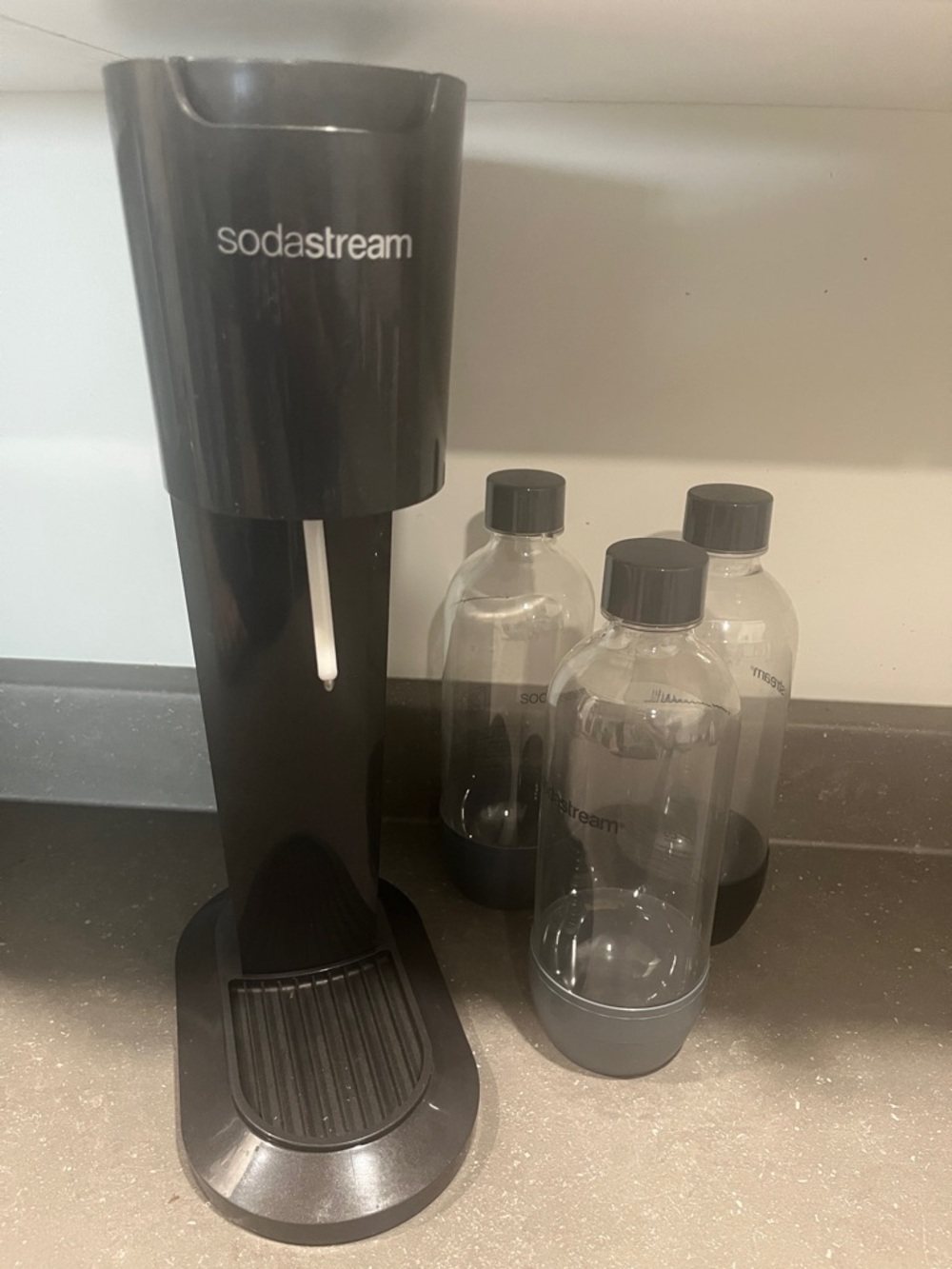 SodaStream Carbonation Machine with 3 Black Reusable Bottles